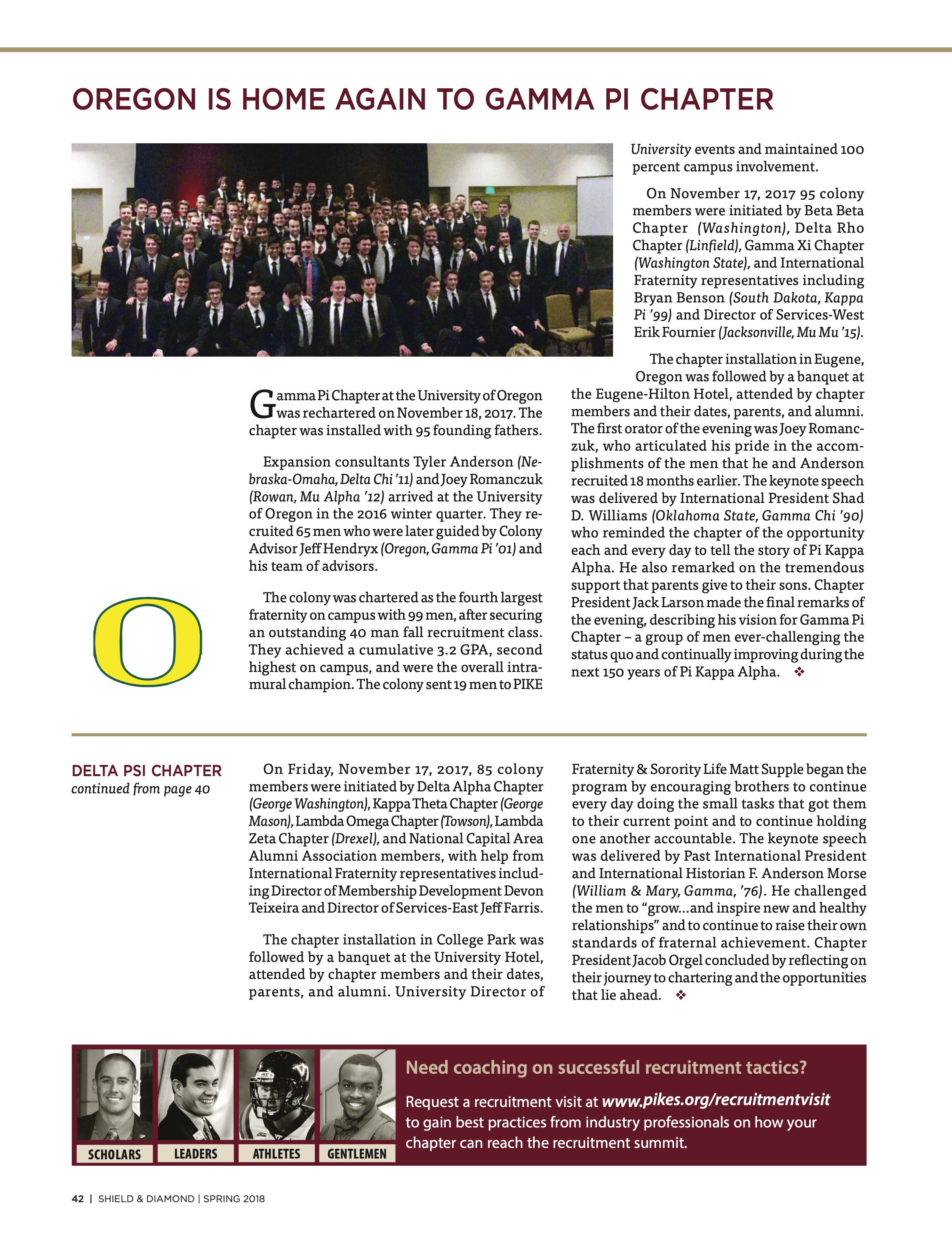 Expansion: Oregon Is Home Again to Gamma Pi Chapter, Spring 2018